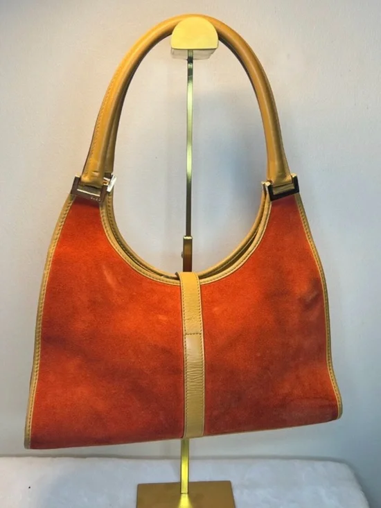 RARE GUCCI Vintage Red Orange Suede Jackie Bag Top-Handle Shoulder Bag - Picture 2 of 16